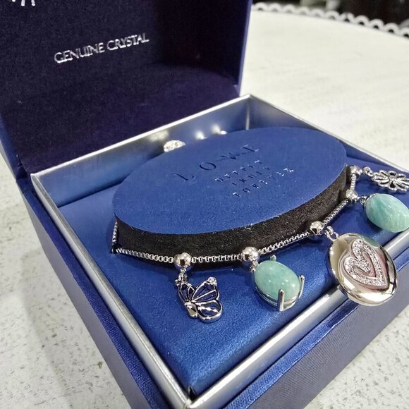 Brilliance Fine Silver Amazonite & Crystal Quartz Adjustable Charm Bracelet –10" - Picture 8 of 11